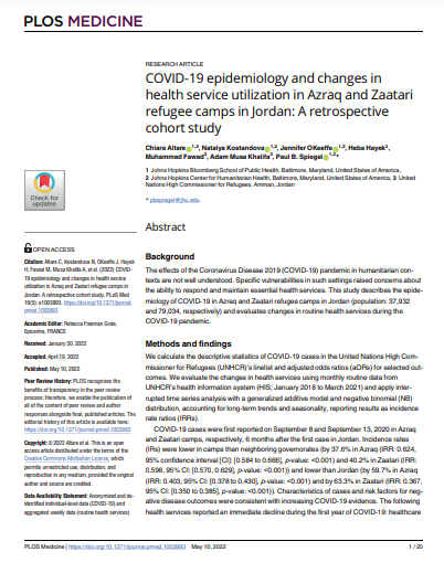 COVID-19 epidemiology and changes in health service utilization in Azraq and Zaatari refugee camps in Jordan: A retrospective cohort study