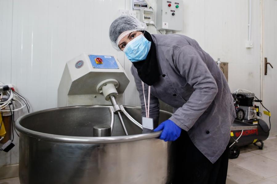 Leena Ahmed Al-Faraj, 25, works as a Baking Assistant in the HealthyKitchen in the Azraq refugee camp, Jordan